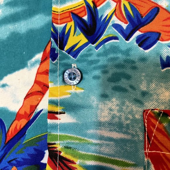 Waikiki Creations Bright Island Print Silky Men's Short Sleeve Hawaiian Shirt L - Picture 4 of 6